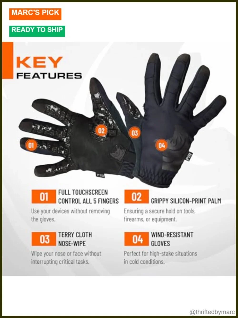 Full Dexterity Cold Weather Gloves with Touchscreen, 1 Pair
